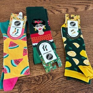 3 colorful Sock Sets Frida Kahlo Lemons Watermelon Cotton -Blend